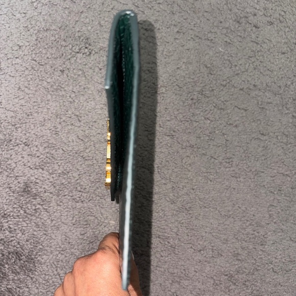 SAINT LAURENT YSL Dark Mint Green Uptown Croc Print Med Envelope Pouch Clutch - Picture 9 of 12